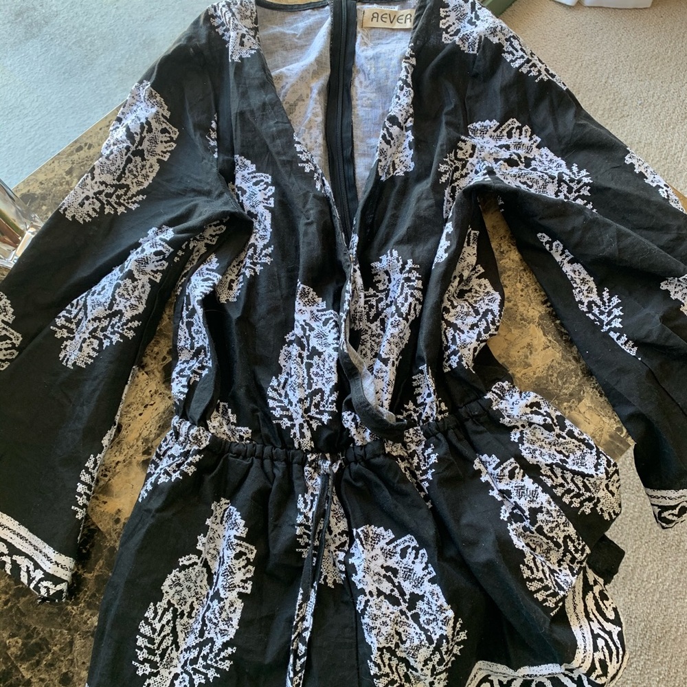 REVERSE Black & White Pattern Kimono Style Romper
